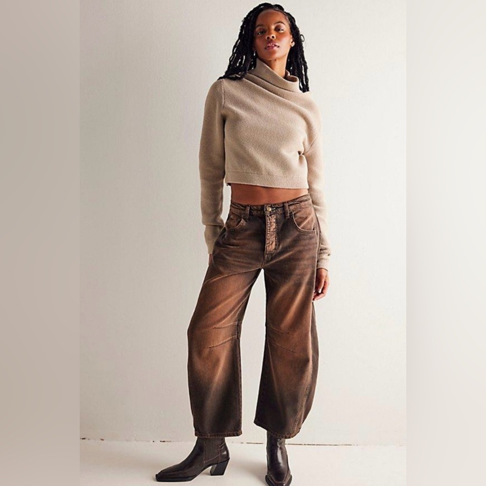 🔥Free People Good Luck Mid-Rise Barrel Jeans In Root Beer We The Free - Picture 3 of 14